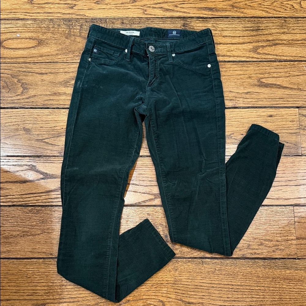 AG Adriano Goldschmied Dark Green Corduroy The Legging Super Skinny